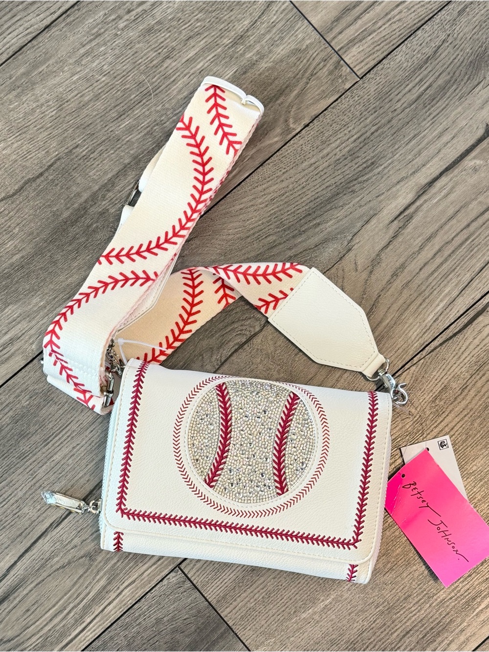 Betsey Johnson Baseball Crossbody Wallet Purse NWT Rhinestone Game Day Bag